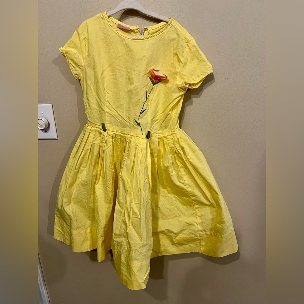 Vintage 60s Suzanne Jan Rare Yellow Kids Dress with Floral Accent